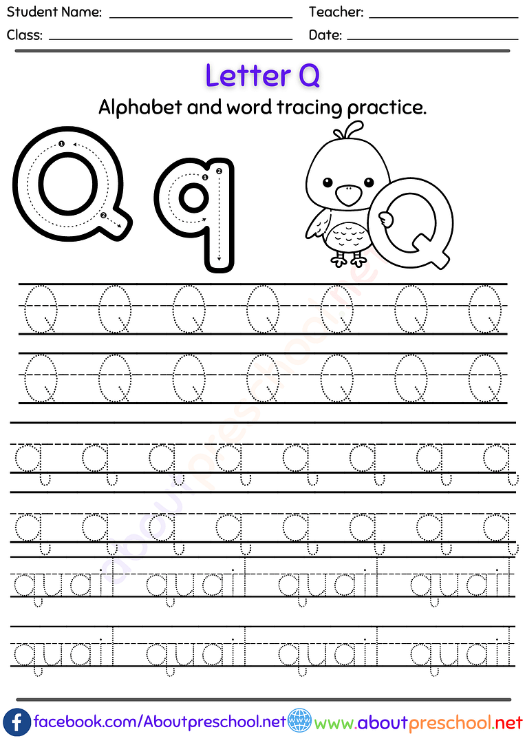 Letter Q Alphabet tracing worksheets Archives - About Preschool