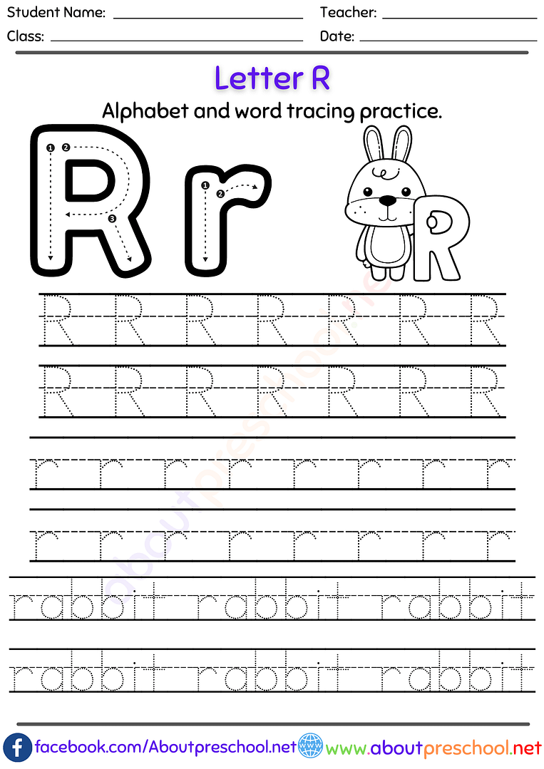 Letter R Alphabet tracing worksheets Archives - About Preschool