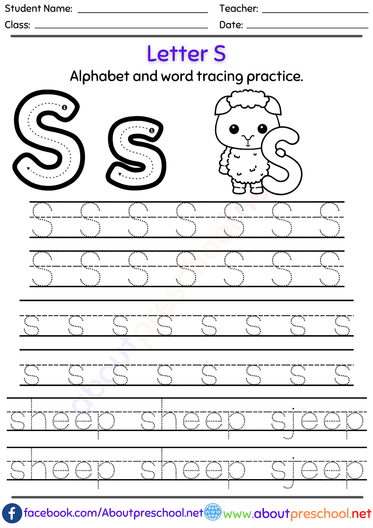 Letter S Alphabet tracing worksheets Archives - About Preschool