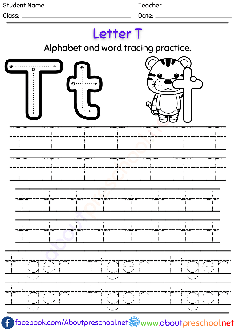 Letter T Alphabet tracing worksheets Archives - About Preschool