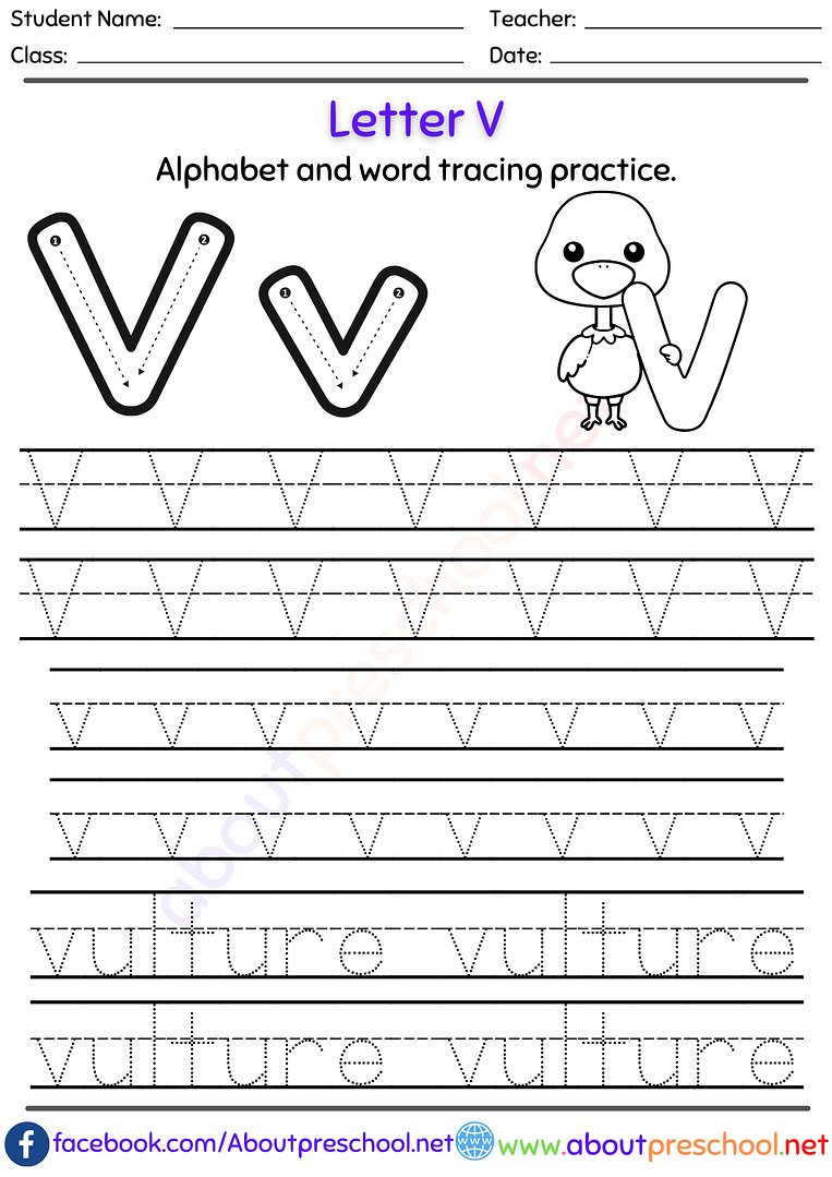 Tracing letter v Archives - About Preschool