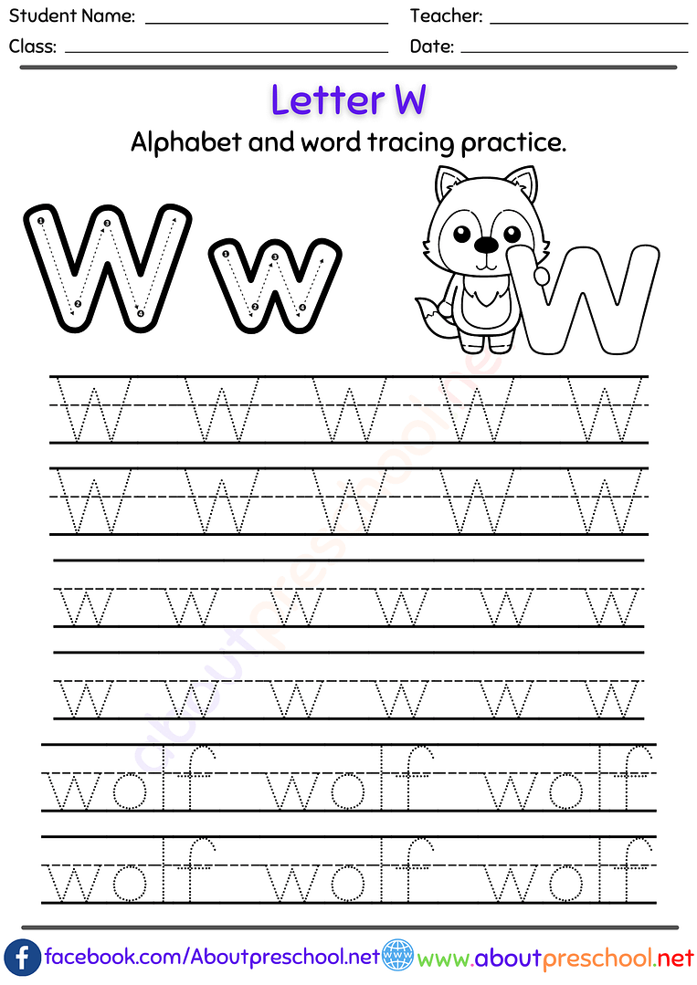 Letter W Alphabet tracing worksheets Archives - About Preschool