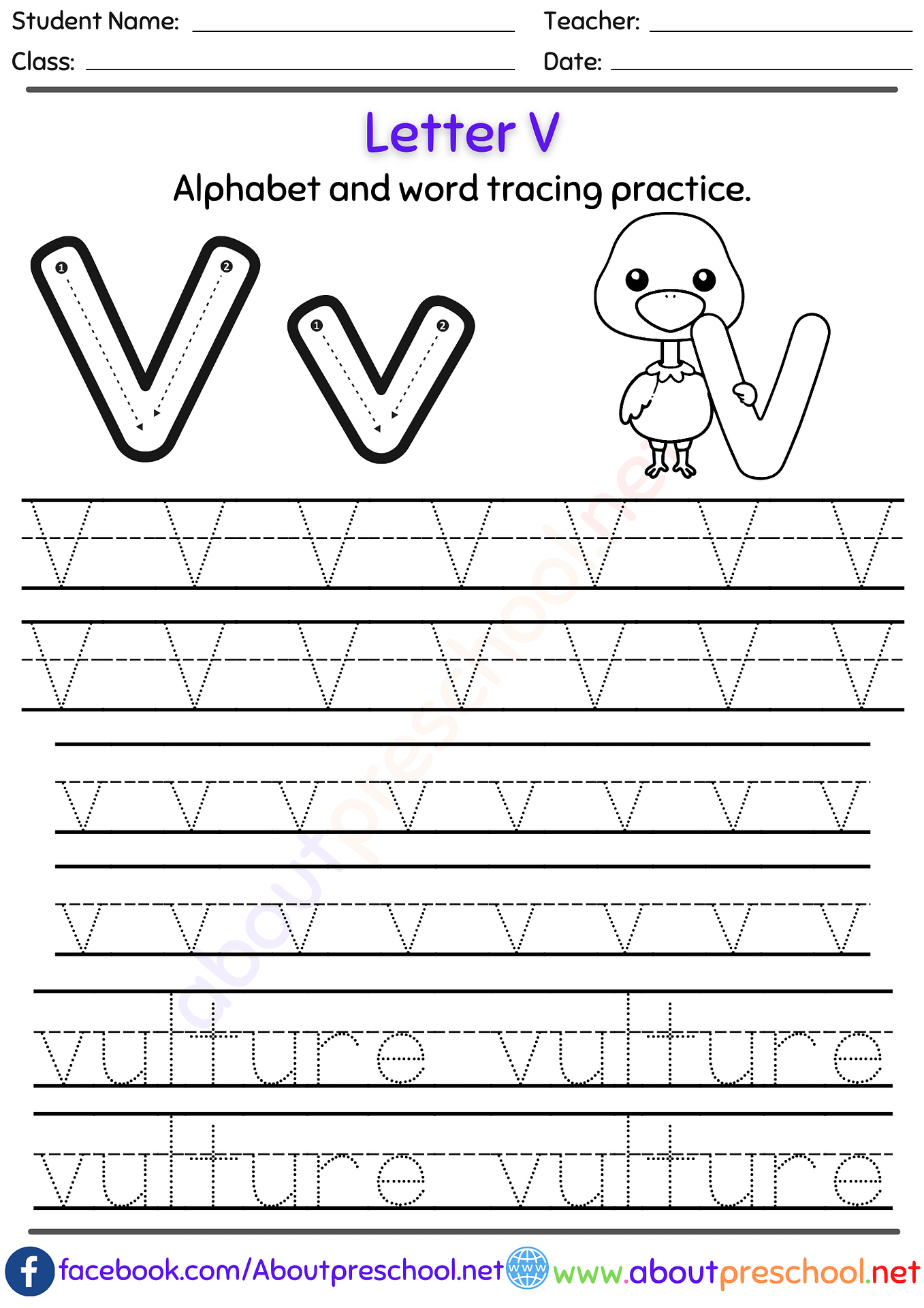 Tracing letter v Archives - About Preschool